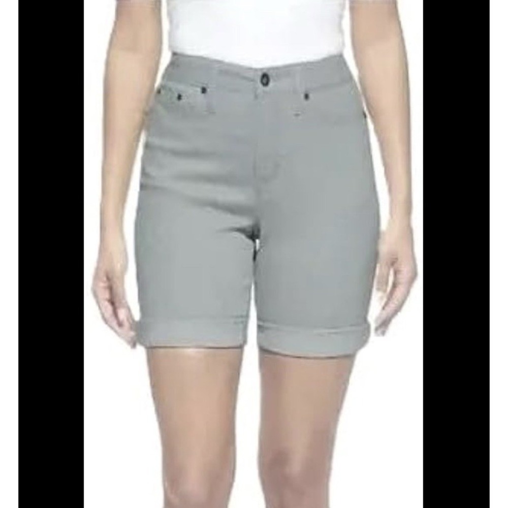 DKNY Ladies Bermuda Mom Stretch Shorts Cotton Poly Elastane Khaki Greige Sz 14‎